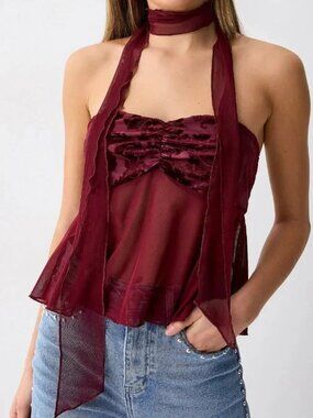 Pretty Garbage 2-Piece Set: Flocked flowers mesh scarf and tube top set